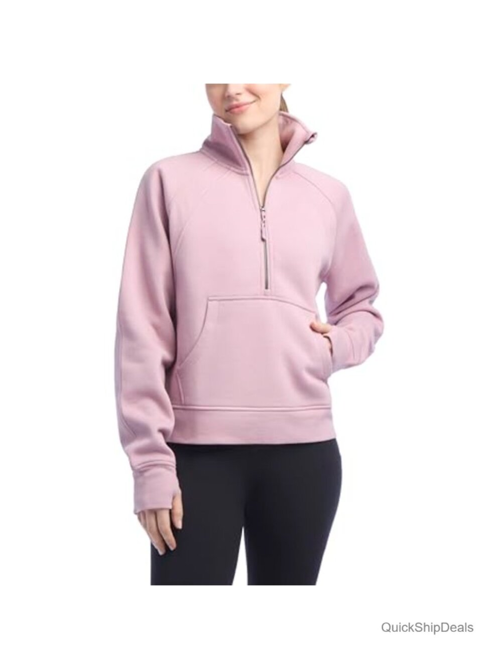 Women's Mixed Rib Half Zip Pullover Sweatshirt Mock Neck Heavyweight Fleece